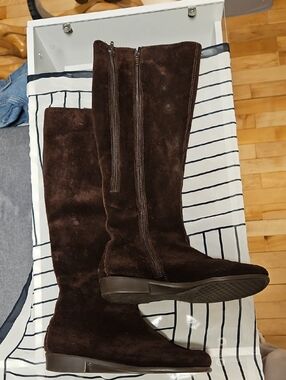 Classic Brown Suede Over-the-Knee Boots with Side Zipper